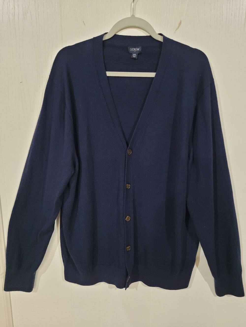 J. Crew Men's Dark Navy V-Neck Button Front Merino Wool Blend Cardigan XXL 2XL